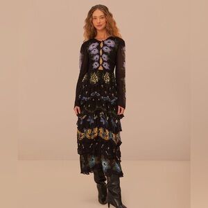 FARM Rio Black Maxi Dress with Purple, Blue and Yellow Floral Print